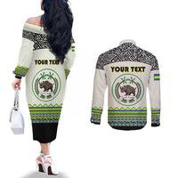 Personalized Sudan 1956-1970 Couples Matching Off The Shoulder Long Sleeve Dress and Long Sleeve Button Shirt With African Pattern - Wonder Print Shop