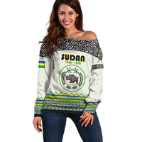 Personalized Sudan 1956-1970 Off Shoulder Sweater With African Pattern - Wonder Print Shop