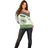 Personalized Sudan 1956-1970 Off Shoulder Sweater With African Pattern - Wonder Print Shop
