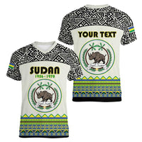 Personalized Sudan 1956-1970 Women V-Neck T-Shirt With African Pattern - Wonder Print Shop