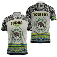 Personalized Sudan 1956-1970 Zipper Polo Shirt With African Pattern - Wonder Print Shop