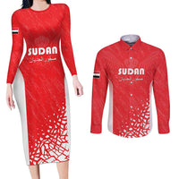 Custom Sudan Football Couples Matching Long Sleeve Bodycon Dress and Long Sleeve Button Shirt Come On Falcons of Jediane - Wonder Print Shop