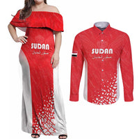 Custom Sudan Football Couples Matching Off Shoulder Maxi Dress and Long Sleeve Button Shirt Come On Falcons of Jediane - Wonder Print Shop