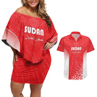 Custom Sudan Football Couples Matching Off Shoulder Short Dress and Hawaiian Shirt Come On Falcons of Jediane - Wonder Print Shop