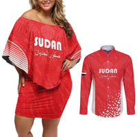 Custom Sudan Football Couples Matching Off Shoulder Short Dress and Long Sleeve Button Shirt Come On Falcons of Jediane - Wonder Print Shop