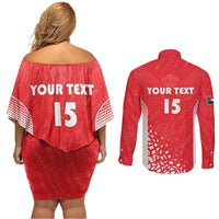 Custom Sudan Football Couples Matching Off Shoulder Short Dress and Long Sleeve Button Shirt Come On Falcons of Jediane - Wonder Print Shop