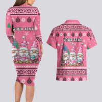 Personalised Germany Christmas Couples Matching Long Sleeve Bodycon Dress and Hawaiian Shirt Cute Pink Gnome Frohe Weihnachten - Wonder Print Shop