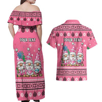 Personalised Germany Christmas Couples Matching Off Shoulder Maxi Dress and Hawaiian Shirt Cute Pink Gnome Frohe Weihnachten - Wonder Print Shop