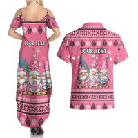 Personalised Germany Christmas Couples Matching Summer Maxi Dress and Hawaiian Shirt Cute Pink Gnome Frohe Weihnachten - Wonder Print Shop