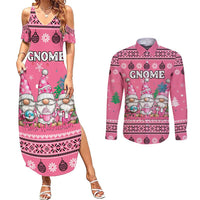 Personalised Germany Christmas Couples Matching Summer Maxi Dress and Long Sleeve Button Shirt Cute Pink Gnome Frohe Weihnachten - Wonder Print Shop