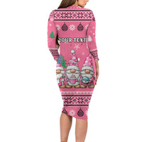 Personalised Germany Christmas Family Matching Long Sleeve Bodycon Dress and Hawaiian Shirt Cute Pink Gnome Frohe Weihnachten - Wonder Print Shop