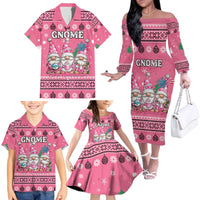 Personalised Germany Christmas Family Matching Off The Shoulder Long Sleeve Dress and Hawaiian Shirt Cute Pink Gnome Frohe Weihnachten - Wonder Print Shop