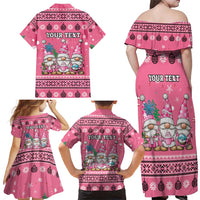 Personalised Germany Christmas Family Matching Off Shoulder Maxi Dress and Hawaiian Shirt Cute Pink Gnome Frohe Weihnachten - Wonder Print Shop