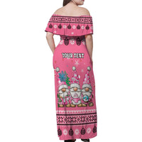 Personalised Germany Christmas Family Matching Off Shoulder Maxi Dress and Hawaiian Shirt Cute Pink Gnome Frohe Weihnachten - Wonder Print Shop