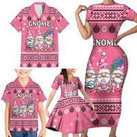 Personalised Germany Christmas Family Matching Short Sleeve Bodycon Dress and Hawaiian Shirt Cute Pink Gnome Frohe Weihnachten - Wonder Print Shop