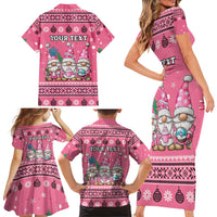 Personalised Germany Christmas Family Matching Short Sleeve Bodycon Dress and Hawaiian Shirt Cute Pink Gnome Frohe Weihnachten - Wonder Print Shop