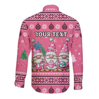 Personalised Germany Christmas Long Sleeve Button Shirt Cute Pink Gnome Frohe Weihnachten - Wonder Print Shop