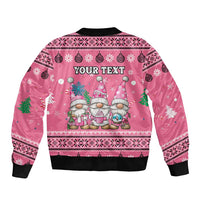 Personalised Germany Christmas Sleeve Zip Bomber Jacket Cute Pink Gnome Frohe Weihnachten - Wonder Print Shop