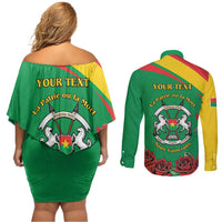 Personalised Burkina Faso Republic Day Couples Matching Off Shoulder Short Dress and Long Sleeve Button Shirt Happy 66th Anniversary with White Stallion - Wonder Print Shop
