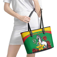 Personalised Burkina Faso Republic Day Leather Tote Bag Happy 66th Anniversary with White Stallion - Wonder Print Shop