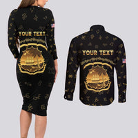 Personalized Liberia Vai Syllabary Heritage Couples Matching Long Sleeve Bodycon Dress and Long Sleeve Button Shirt National Emblem Golden Style - Wonder Print Shop