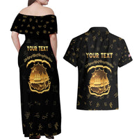 Personalized Liberia Vai Syllabary Heritage Couples Matching Off Shoulder Maxi Dress and Hawaiian Shirt National Emblem Golden Style - Wonder Print Shop