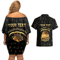 Personalized Liberia Vai Syllabary Heritage Couples Matching Off Shoulder Short Dress and Hawaiian Shirt National Emblem Golden Style - Wonder Print Shop