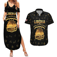 Personalized Liberia Vai Syllabary Heritage Couples Matching Summer Maxi Dress and Hawaiian Shirt National Emblem Golden Style - Wonder Print Shop