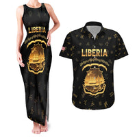 Personalized Liberia Vai Syllabary Heritage Couples Matching Tank Maxi Dress and Hawaiian Shirt National Emblem Golden Style - Wonder Print Shop