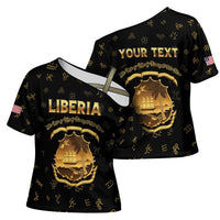 Personalized Liberia Vai Syllabary Heritage Cross Shoulder Shirt National Emblem Golden Style - Wonder Print Shop