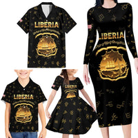 Personalized Liberia Vai Syllabary Heritage Family Matching Long Sleeve Bodycon Dress and Hawaiian Shirt National Emblem Golden Style - Wonder Print Shop