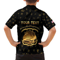 Personalized Liberia Vai Syllabary Heritage Family Matching Off The Shoulder Long Sleeve Dress and Hawaiian Shirt National Emblem Golden Style - undefined