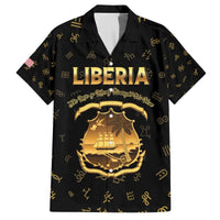 Personalized Liberia Vai Syllabary Heritage Family Matching Off The Shoulder Long Sleeve Dress and Hawaiian Shirt National Emblem Golden Style - undefined