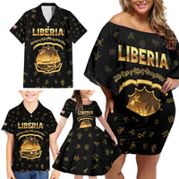 Personalized Liberia Vai Syllabary Heritage Family Matching Off Shoulder Short Dress and Hawaiian Shirt National Emblem Golden Style - Wonder Print Shop