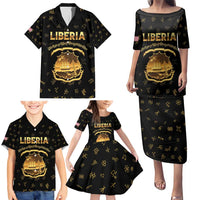 Personalized Liberia Vai Syllabary Heritage Family Matching Puletasi and Hawaiian Shirt National Emblem Golden Style - Wonder Print Shop