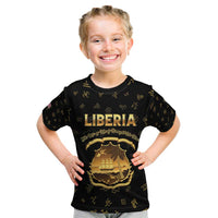 Personalized Liberia Vai Syllabary Heritage Kid T Shirt National Emblem Golden Style - Wonder Print Shop