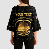 Personalized Liberia Vai Syllabary Heritage Kimono Sleeve Blouse National Emblem Golden Style - Wonder Print Shop