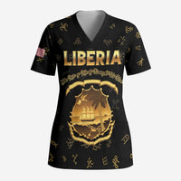 Personalized Liberia Vai Syllabary Heritage Scrub Top National Emblem Golden Style - Wonder Print Shop