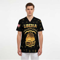 Personalized Liberia Vai Syllabary Heritage Scrub Top National Emblem Golden Style - Wonder Print Shop