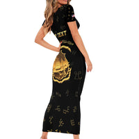 Personalized Liberia Vai Syllabary Heritage Short Sleeve Bodycon Dress National Emblem Golden Style - Wonder Print Shop