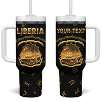 Personalized Liberia Vai Syllabary Heritage Tumbler With Handle National Emblem Golden Style - Wonder Print Shop