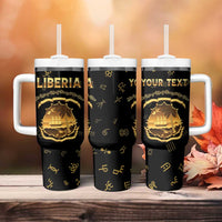 Personalized Liberia Vai Syllabary Heritage Tumbler With Handle National Emblem Golden Style - Wonder Print Shop
