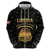Personalized Liberia Vai Syllabary Heritage Zip Hoodie National Emblem Golden Style - Wonder Print Shop