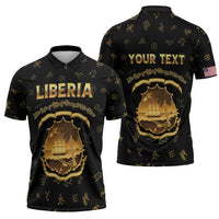 Personalized Liberia Vai Syllabary Heritage Zipper Polo Shirt National Emblem Golden Style - Wonder Print Shop