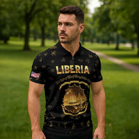 Personalized Liberia Vai Syllabary Heritage Zipper Polo Shirt National Emblem Golden Style - Wonder Print Shop