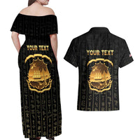 Personalized Liberia Vai Syllabary Vertical Pattern Couples Matching Off Shoulder Maxi Dress and Hawaiian Shirt - Wonder Print Shop
