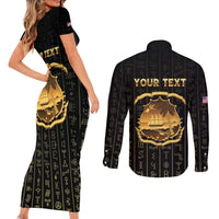 Personalized Liberia Vai Syllabary Vertical Pattern Couples Matching Short Sleeve Bodycon Dress and Long Sleeve Button Shirt - Wonder Print Shop