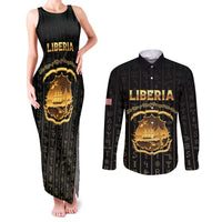 Personalized Liberia Vai Syllabary Vertical Pattern Couples Matching Tank Maxi Dress and Long Sleeve Button Shirt - Wonder Print Shop