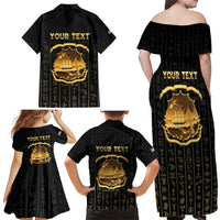 Personalized Liberia Vai Syllabary Vertical Pattern Family Matching Off Shoulder Maxi Dress and Hawaiian Shirt - Wonder Print Shop