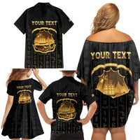 Personalized Liberia Vai Syllabary Vertical Pattern Family Matching Off Shoulder Short Dress and Hawaiian Shirt - Wonder Print Shop